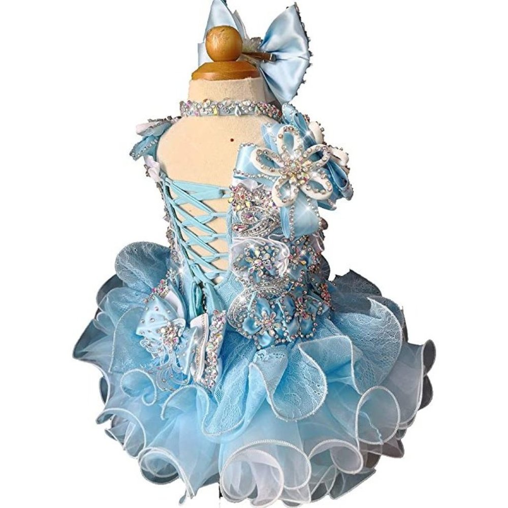 NEW Beautiful Sparkling Bling Rhinestone Baby Blue Flower Girl Pageant D… - Picture 4 of 16